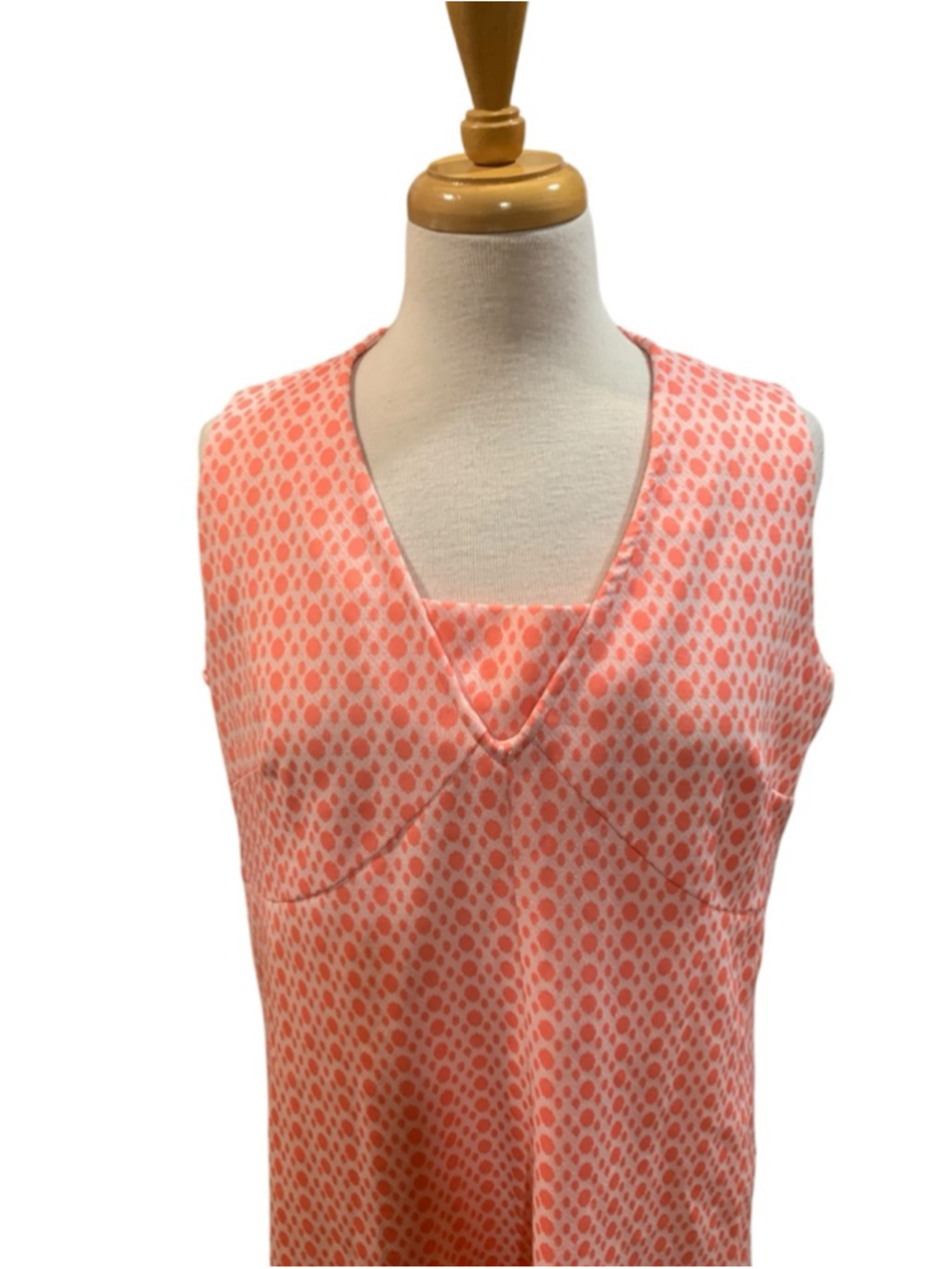 Vntg 60’s Women's Volup homemade Coral White Polka Dot dress - Picture 2 of 6